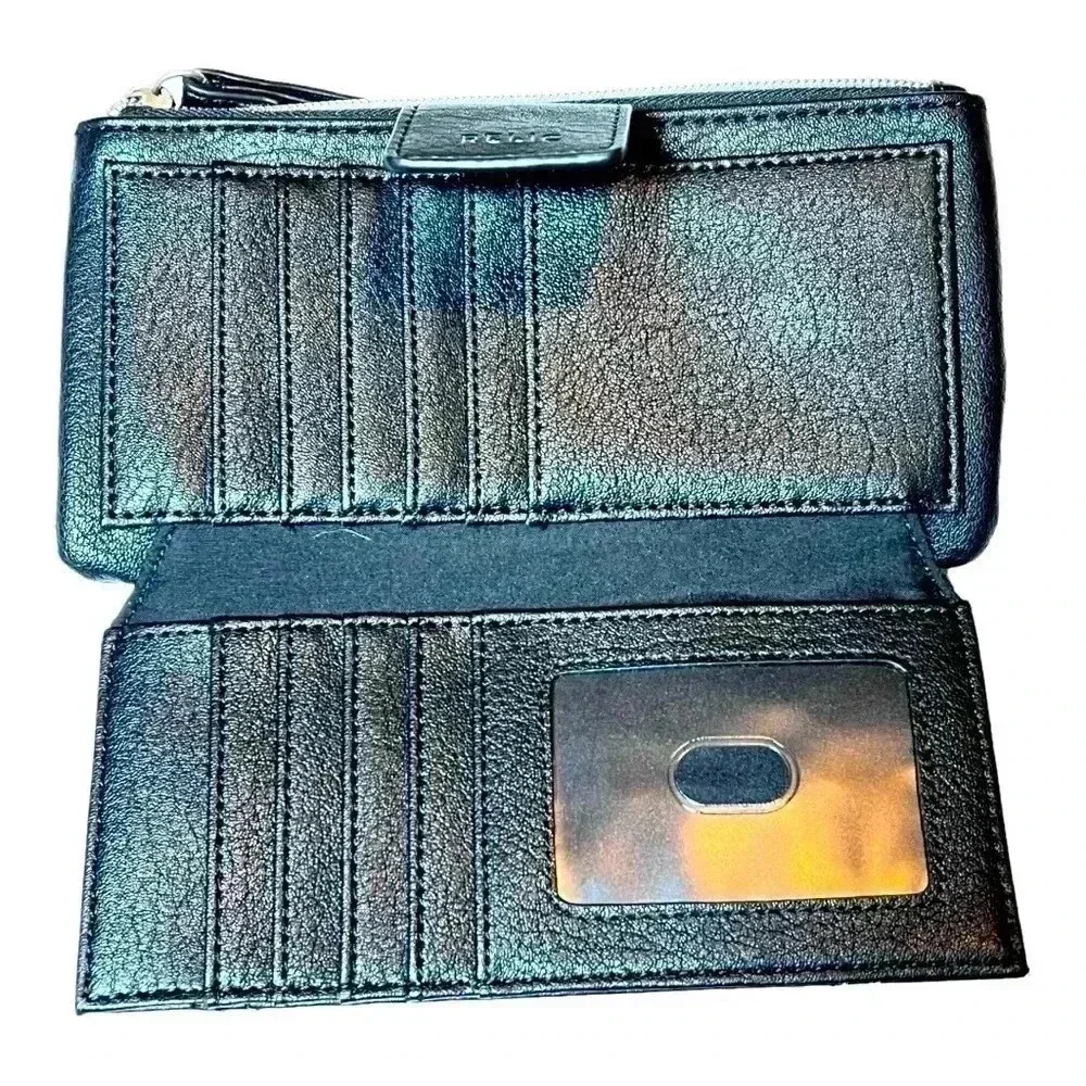 Women's Relic Checkbook Wallet Black Embroidered Design Wristlet. Like New.